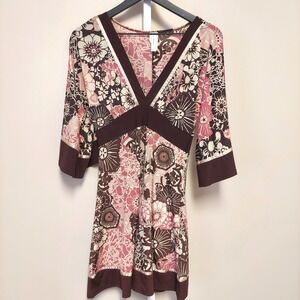 American One Y2K Floral Print V Neck 3/4 Sleeve Dress Kimono Sleeve Fairy